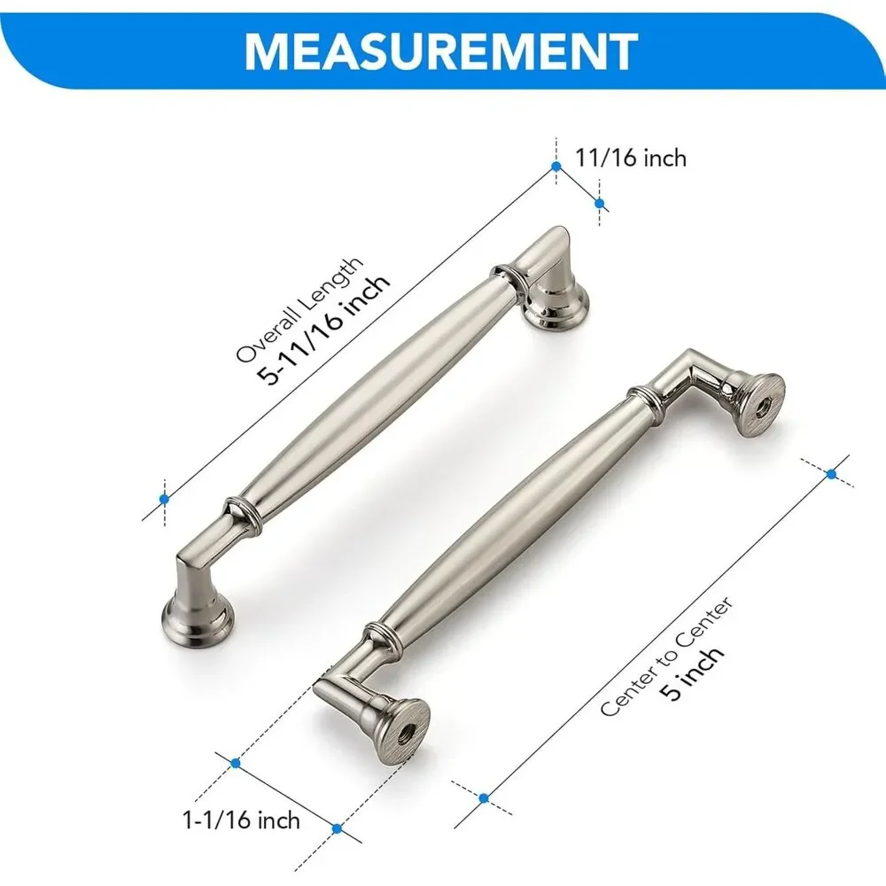 5 Pack 5 Inch Brushed Nickel Cabinet Handles Solid Zinc Alloy Pulls Hardware